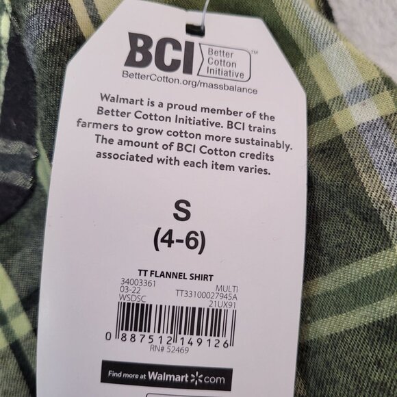 Time & Tru Women's Plaid Button-Up Long Sleeve Shirt Green & Black Small (4-6) - Picture 9 of 11